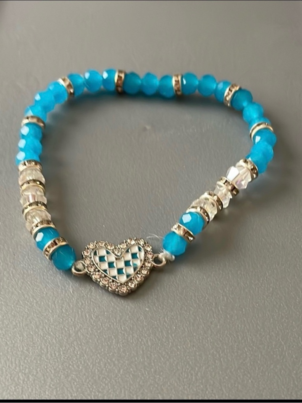 Beginning Boutique Turquoise Blue Crystal Heart Stretch Bracelet